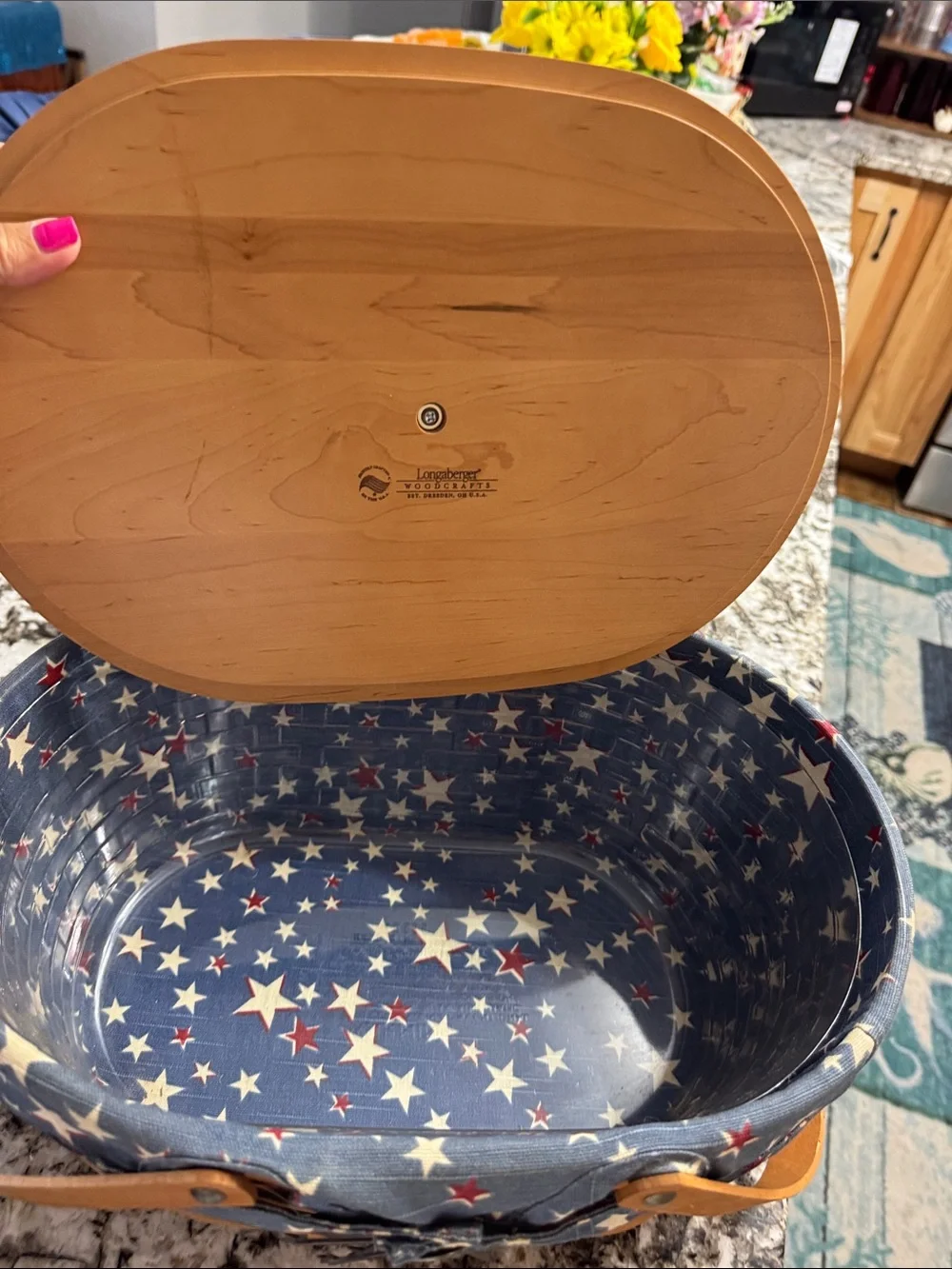 Longaberger Patriotic Star Woven Picnic Basket in Blue, Red, White